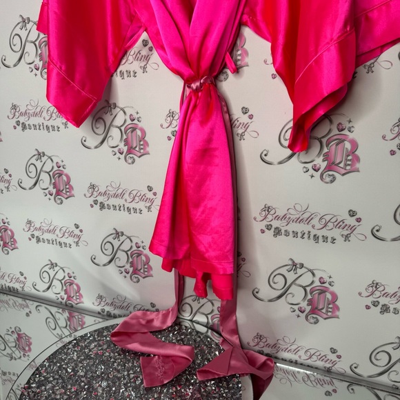 La senza robe kimono lightweight silky satiny neon pink with waist tie - Picture 4 of 12